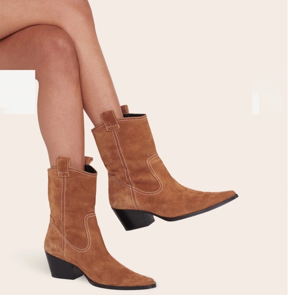 STAUD June Boot Tan Suede/Pointed Toe/Cowboy/ Soft Suede/Size 40 - Picture 1 of 14